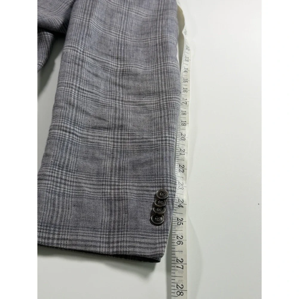 Jos A Bank 1905 Blazer 44R Glen Plaid 100% Linen Tailored Fit Sport Coat Jacket